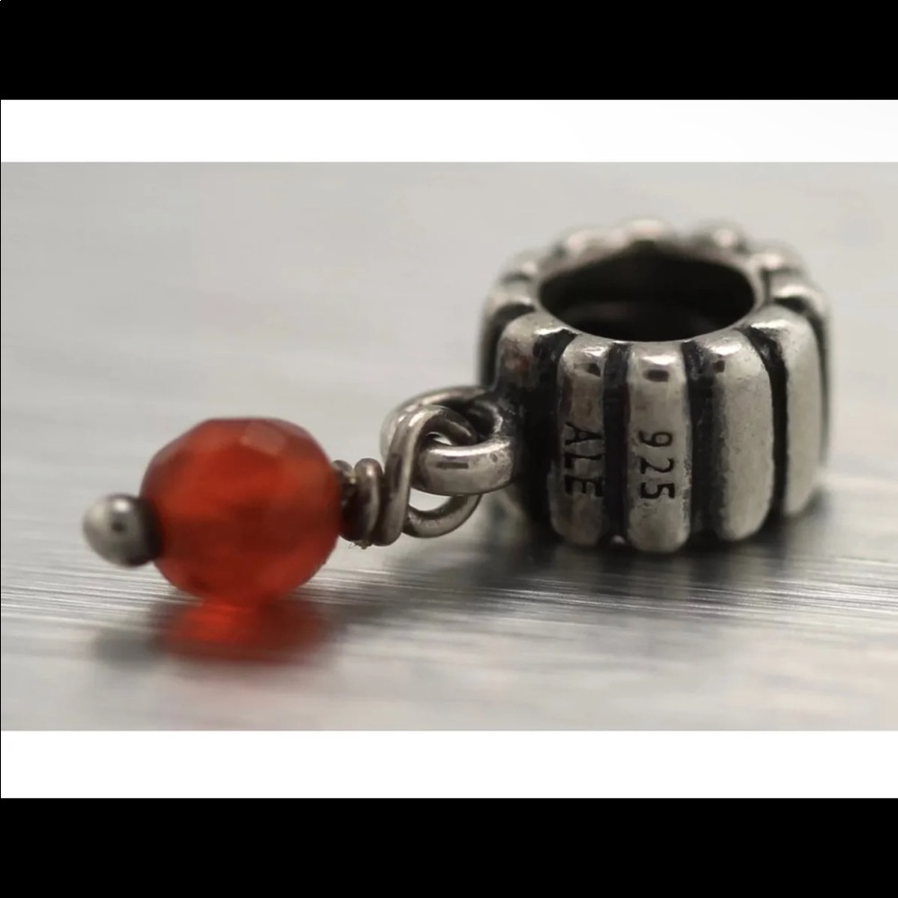 Authentic Pandora 925 Sterling Silver Decorative Red Glass Dangle Bead Charm